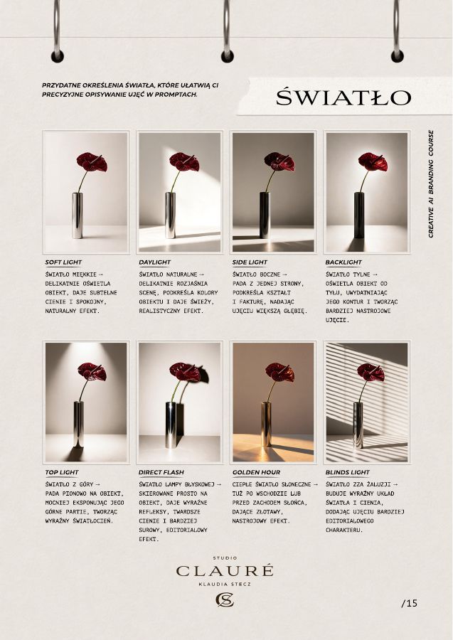 Strona ebooka: rodzaje światła